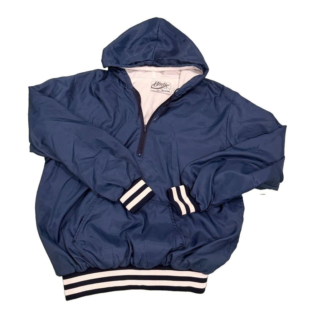 Vtg 80s Birdie USA Mens M Navy Blue Hooded Windbreaker Anorak Pullover Jacket